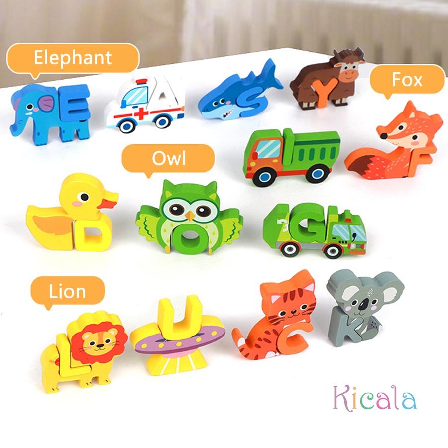 Wooden Animal Alphabet 3D Puzzle Toys Montessori ABC Learning Educational Toys For Toddlers Kids Early Preschool Gift