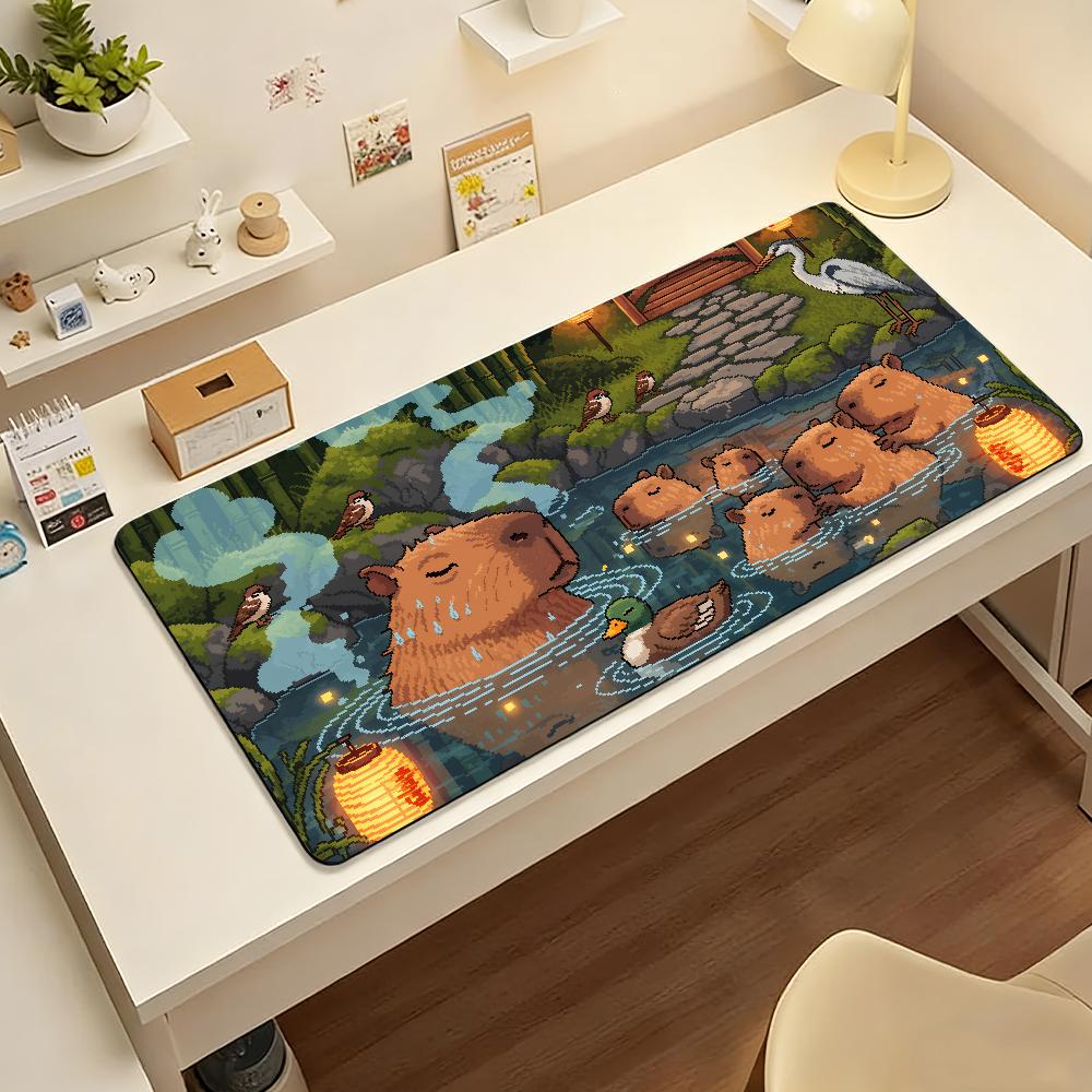 Cute Capybara XXL Mouse Pad 90x40cm Anti-Slip Rubber large Desk Mat with Lock Edge Desktop Keyboard Mat for Office Accessories