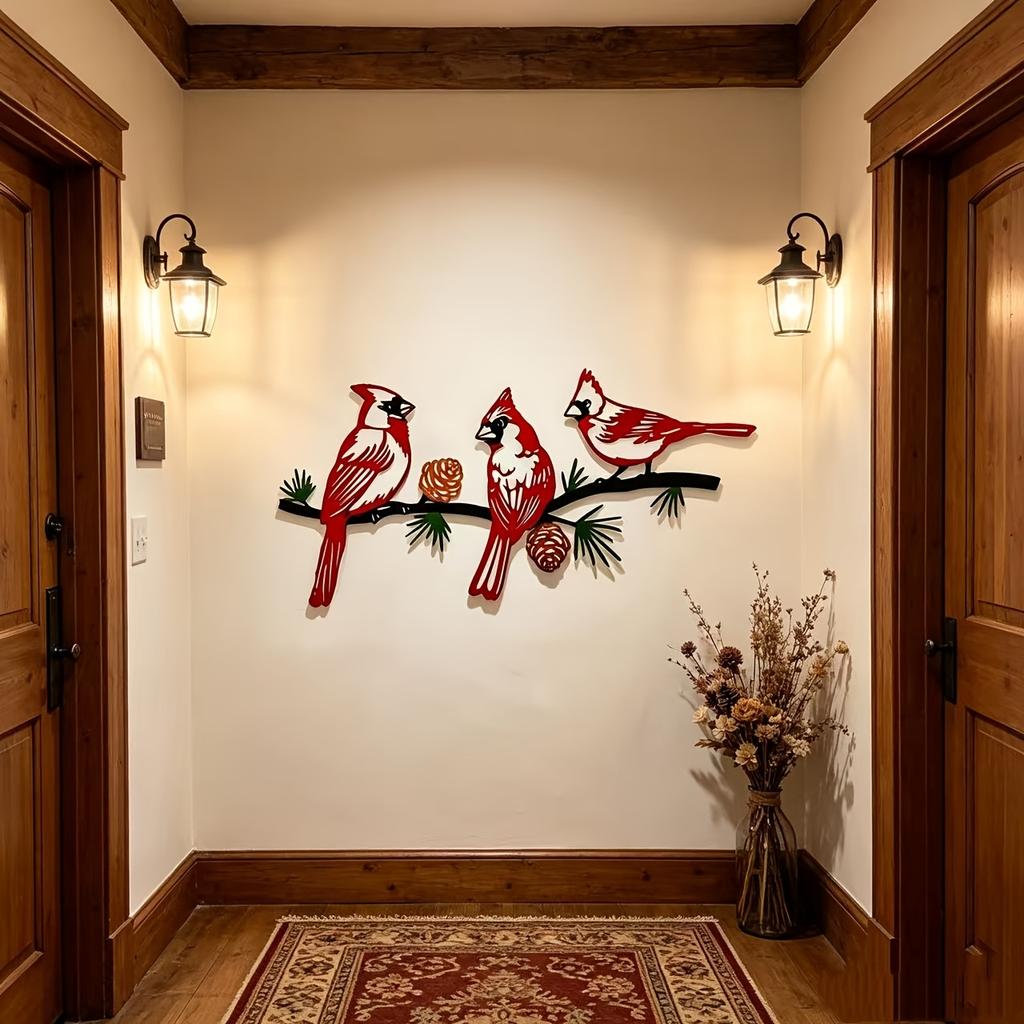 2Pcs Metal Red Cardinal Birds Wall Art Silhouette Hanging Sculpture Garden Fence Wall Plaque Home Decor