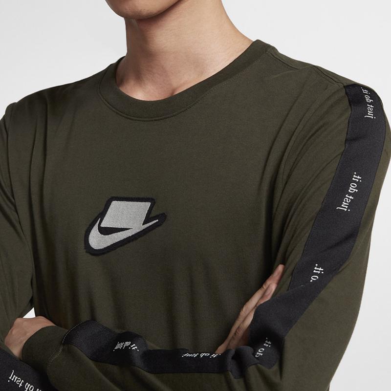 Nike Мужская футболка с длинным рукавом и логотипом Оливковая CI6215-355