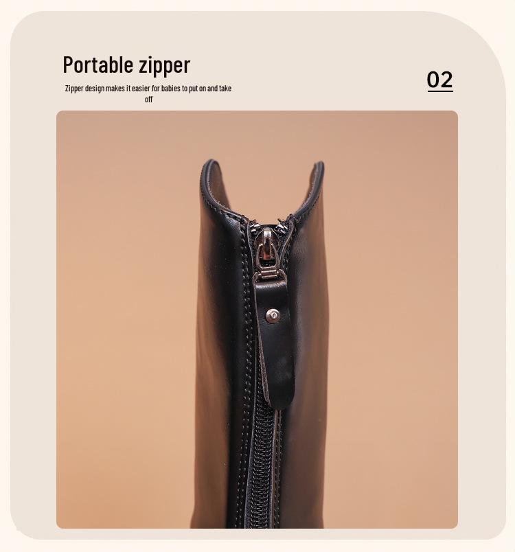 Девичьи кожаные сапоги до колена 2025 - утепленные флисом осенне-зимние ботинки Мартин