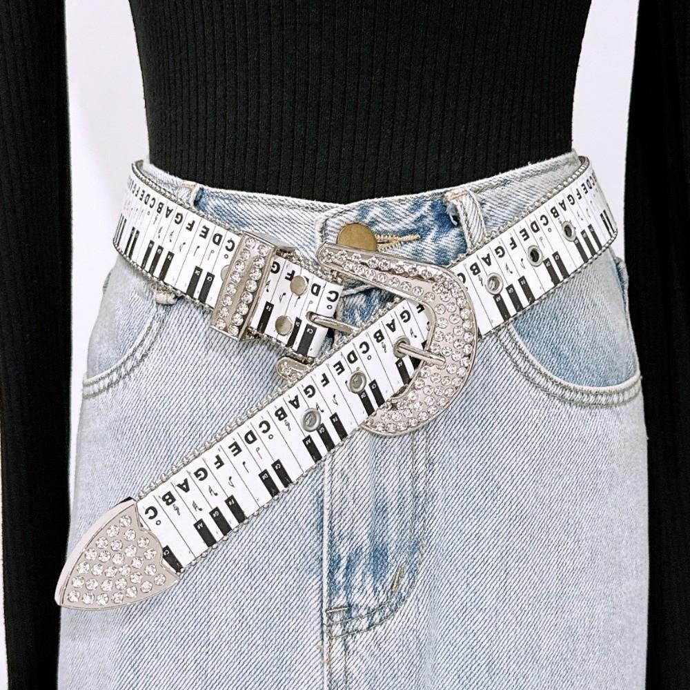 Korean Style Piano Key Note Belt Adjustable Dress Jeans Belt Rhinestone Waistband Streetwear