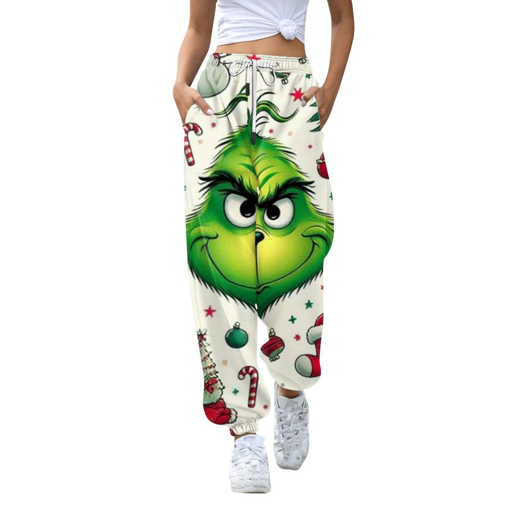 Женские повседневные модные рождественские принтованные повседневные спортивные брюки с эластичной талией и завязками на шнурке