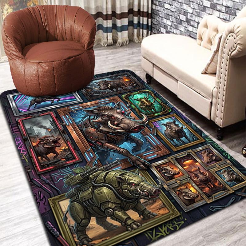 Cybernetic Boar Gallery Pattern Rug Floor Mat for Living Room or Bedroom Soft and Comfortable Carpet a Gift for Birthday and Holiday.