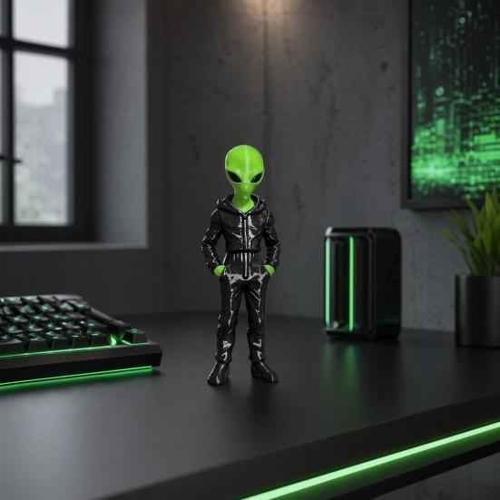Статуэтка инопланетянина Yousheng в толстовке, 3D-печатная зеленая фигурка инопланетянина, Коллекционная скульптура инопланетянина, Научно-фантастическое настольное украшение, Подарок для любителей инопланетян