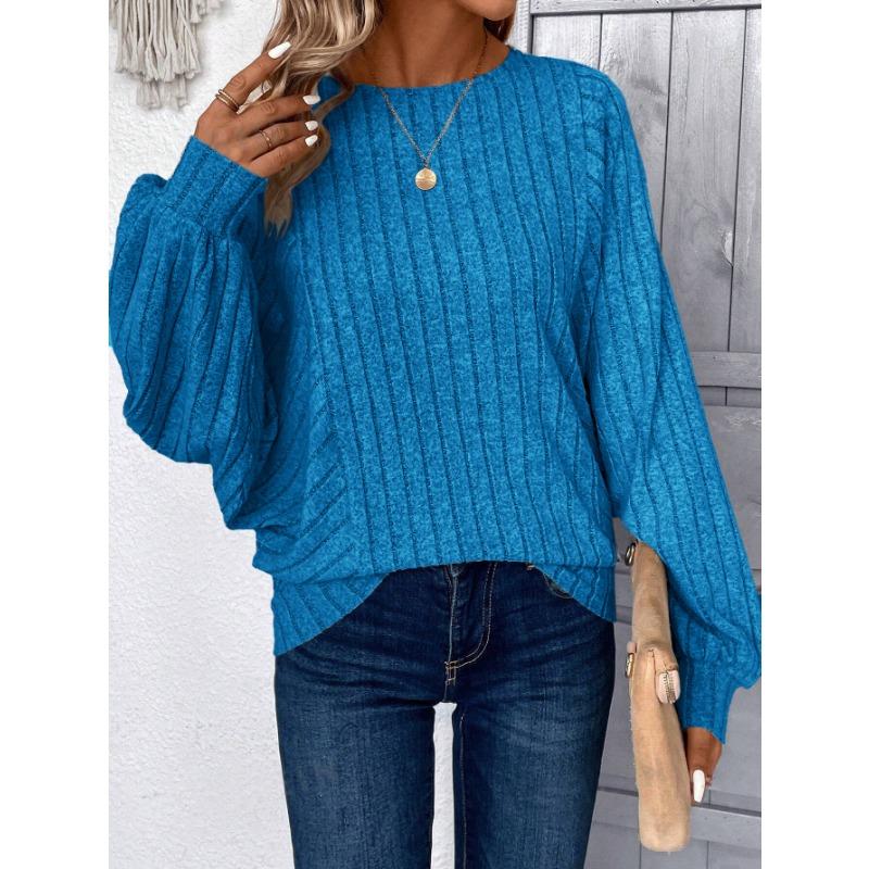 Осенне-зимняя женская свободная трикотажная одежда больших размеров в полоску с длинным рукавом