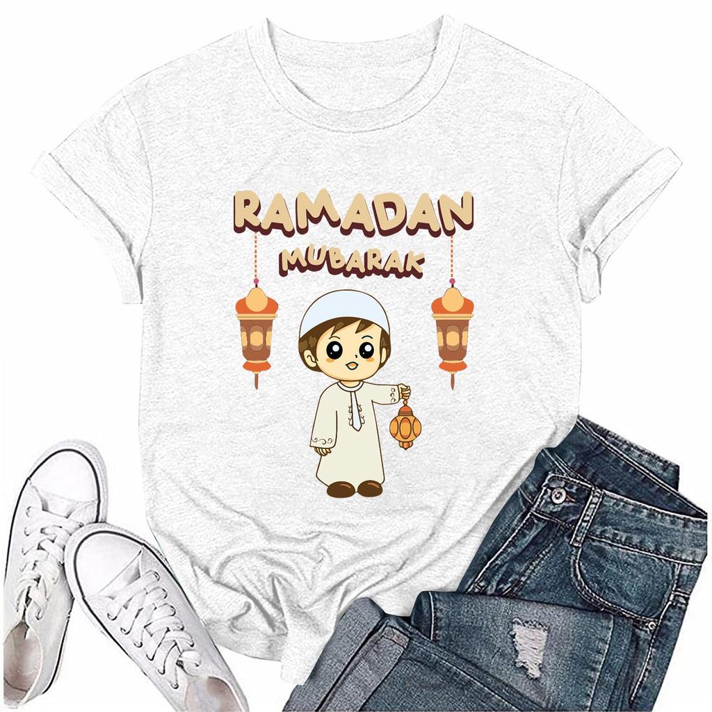 Girls Casual Loose Printed T-shirt Round Neck Pullover Short Sleeve Top