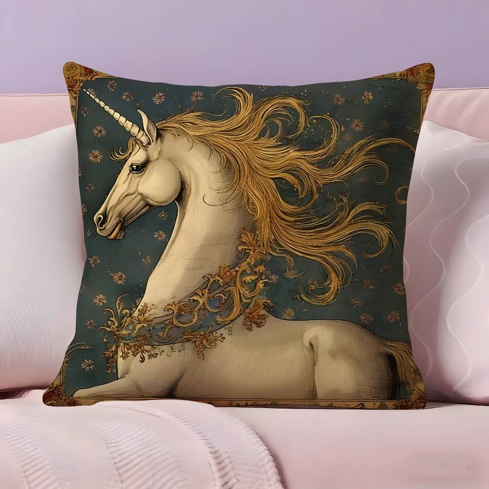 Vintage Medieval Unicorn ART Pillow Case Ultra Soft Skin Friendly Fabric Cloud Like Comfort Concealed Zipper
