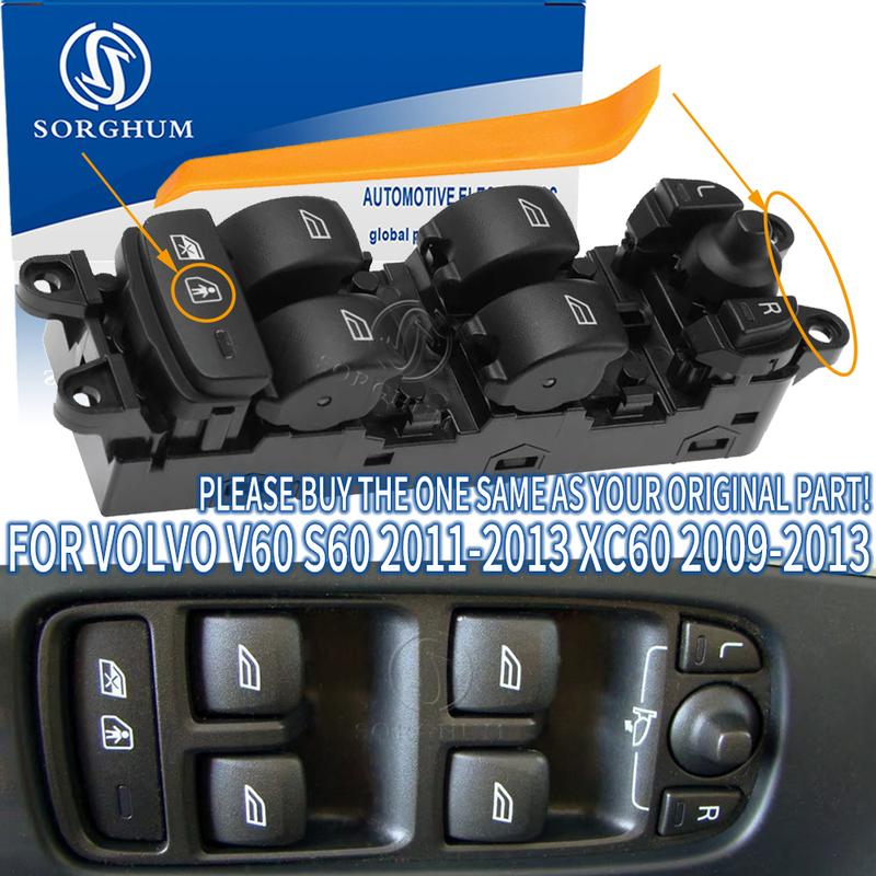 SORGHUM 31334345 31453232 31334348 Master Window Switch Button For Volvo V60 S60 2011-2017 XC60 2009-2015 S80 V70 XC70 2008-2016