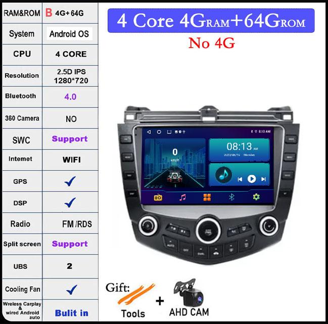 9-дюймовая автомагнитола Android 14 для Honda Accord 7 2003-2007, стерео мультимедийный плеер, CarPlay, Android Auto, WiFi, Bluetooth, GPS