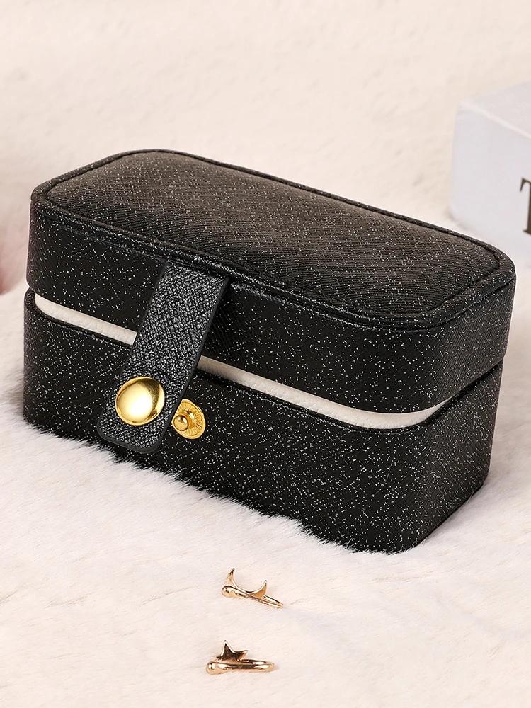 1pc Portable Jewelry Storage Box Travel Organizer Jewelry Case Leather Storage Earrings Necklace Ring Jewelry Organizer Display