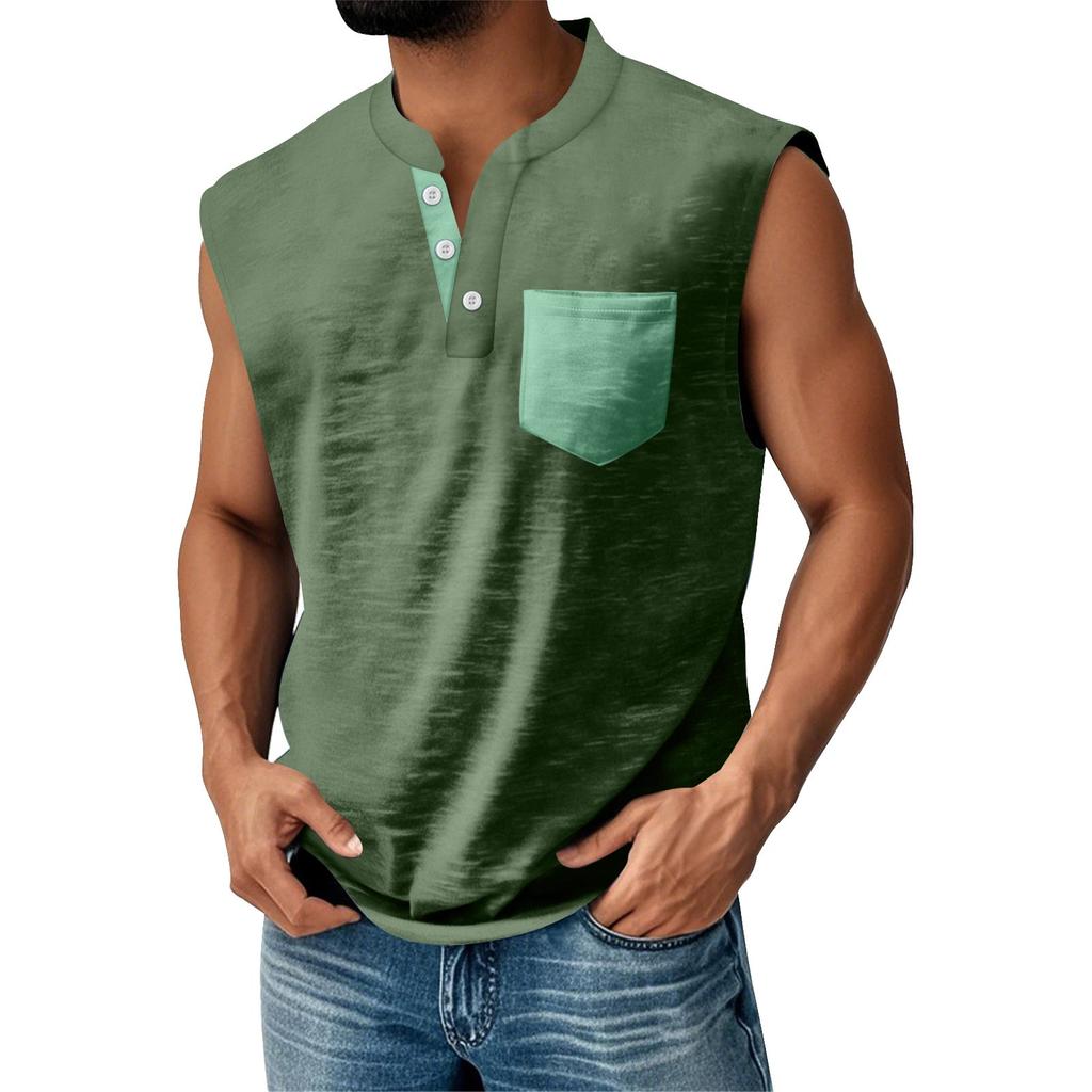 Men's Summer Solid Matching Color Pocket Sports Buttons Vest Men's Sports Casual Vest