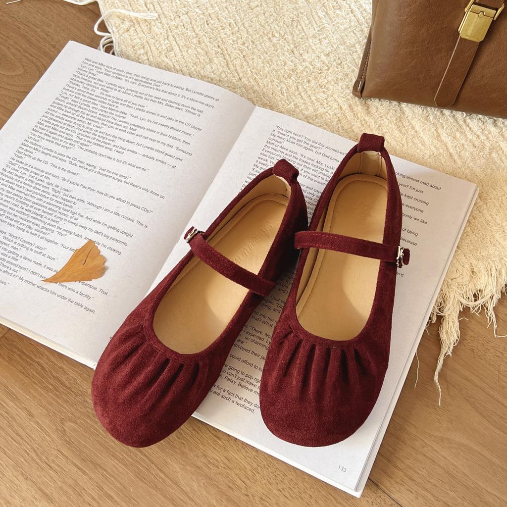 Универсальные однобортные туфли с плоской подошвой и французской квадратной головкой, плиссированные, женские, новая весенняя модель 2025 года, однословная пряжка, туфли Mary Jane Doudou на мягкой подошве