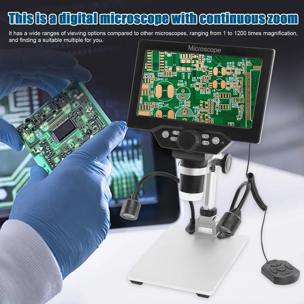 1200X Zoom 12MP HD 7‘’ Digital Microscope Electronic Microscopes Camera Magnifier LCD Display With Base