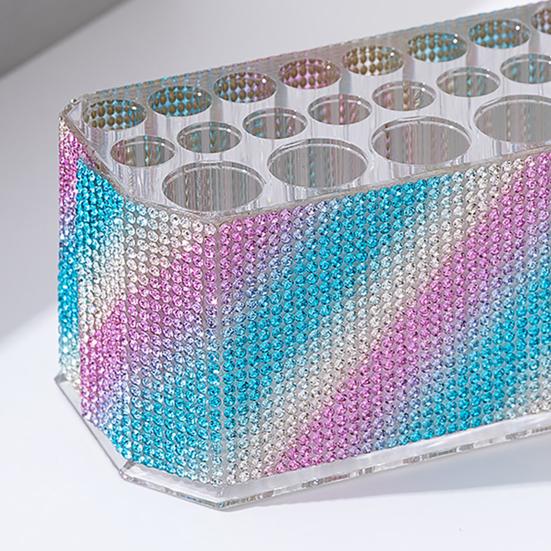 Rhinestone Acrylic Makeup Brush Holder 26 Holes Nail Brush Storage Box Desk Pen Organizer Display Stand for Cosmetic Tools Eyebrow Pencil Eyeliners