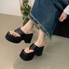 Summer Toe Flip-flops Shoes Waterproof Platform Thick Sole Wear 10cm High Heel Height Increase Open Toe Beach Travel Women's Shoes