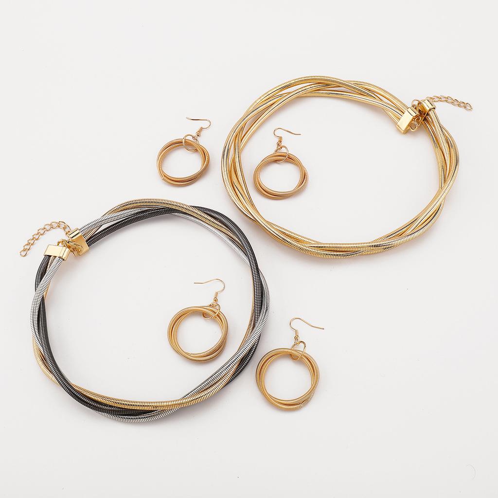 Tooxika Преувеличенный Персонализированный Змеиный Позвонок Многослойный Тройной Проволочный Витой Замок-Петля Панк Металлический Набор Ожерелье и Серьги