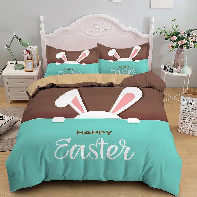 Happy Easter Egg Rabbit King Queen Duvet Cover Cartoon Lovely Bunny Bedding Set Pet Animal Comforter Cover Polyester Quilt Cover