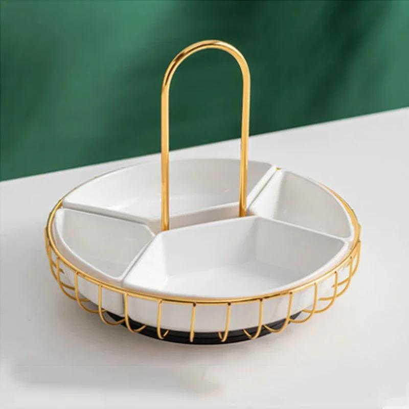 Вращающийся керамический поднос для фруктов, домашний обеденный стол, сухой набор для гостиной, кофе, закуски