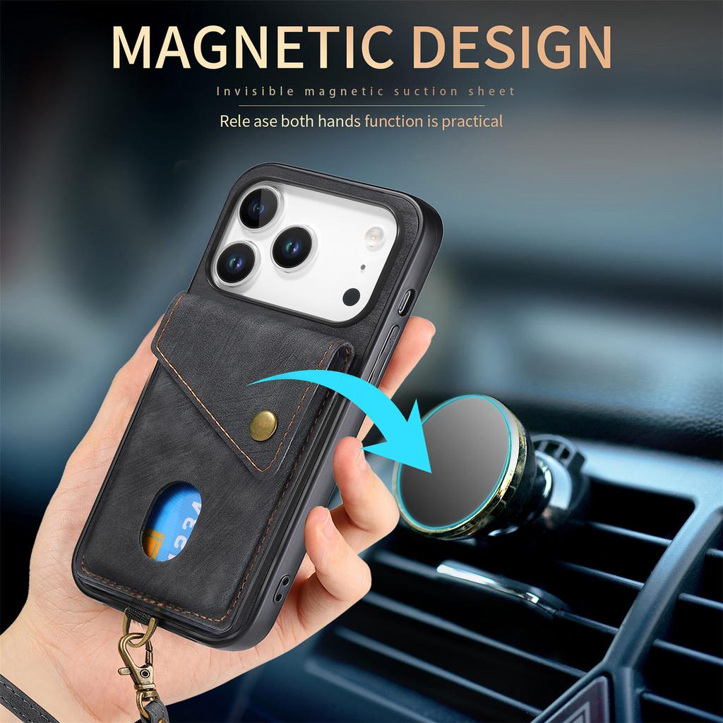 Чехол для iPhone 17 Pro с держателем для карт, подставкой, кожаная задняя крышка для телефона