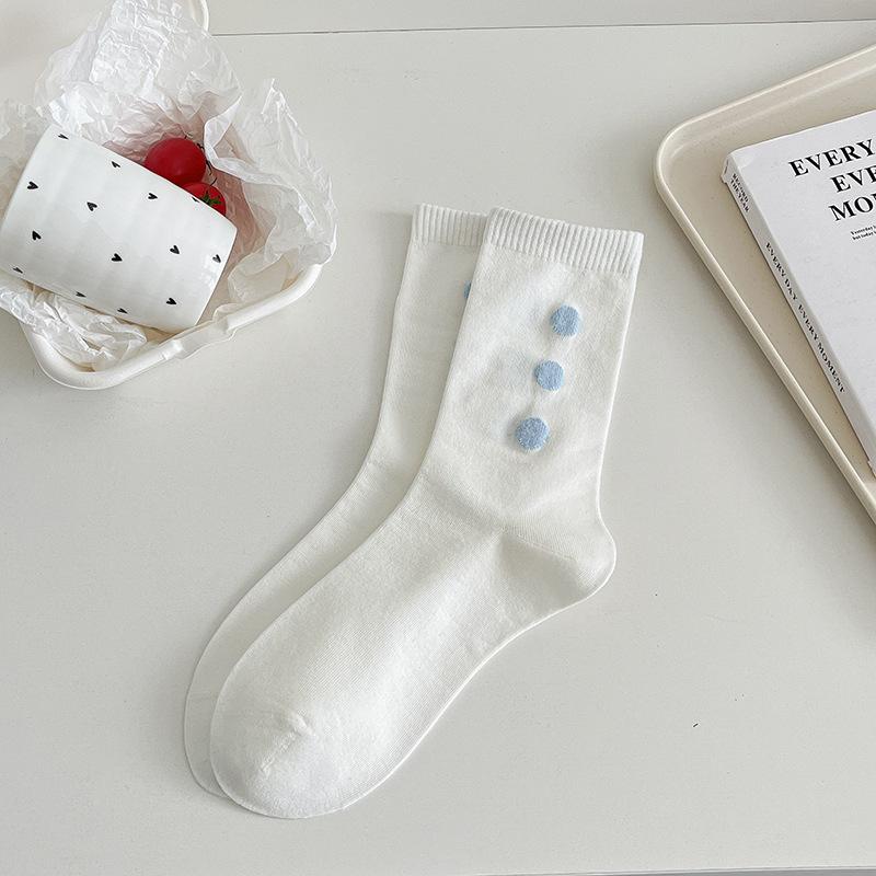 Female Autumn Sweet Love Wave Dot Lovely Collision Color College Style Boneless Tube Socks