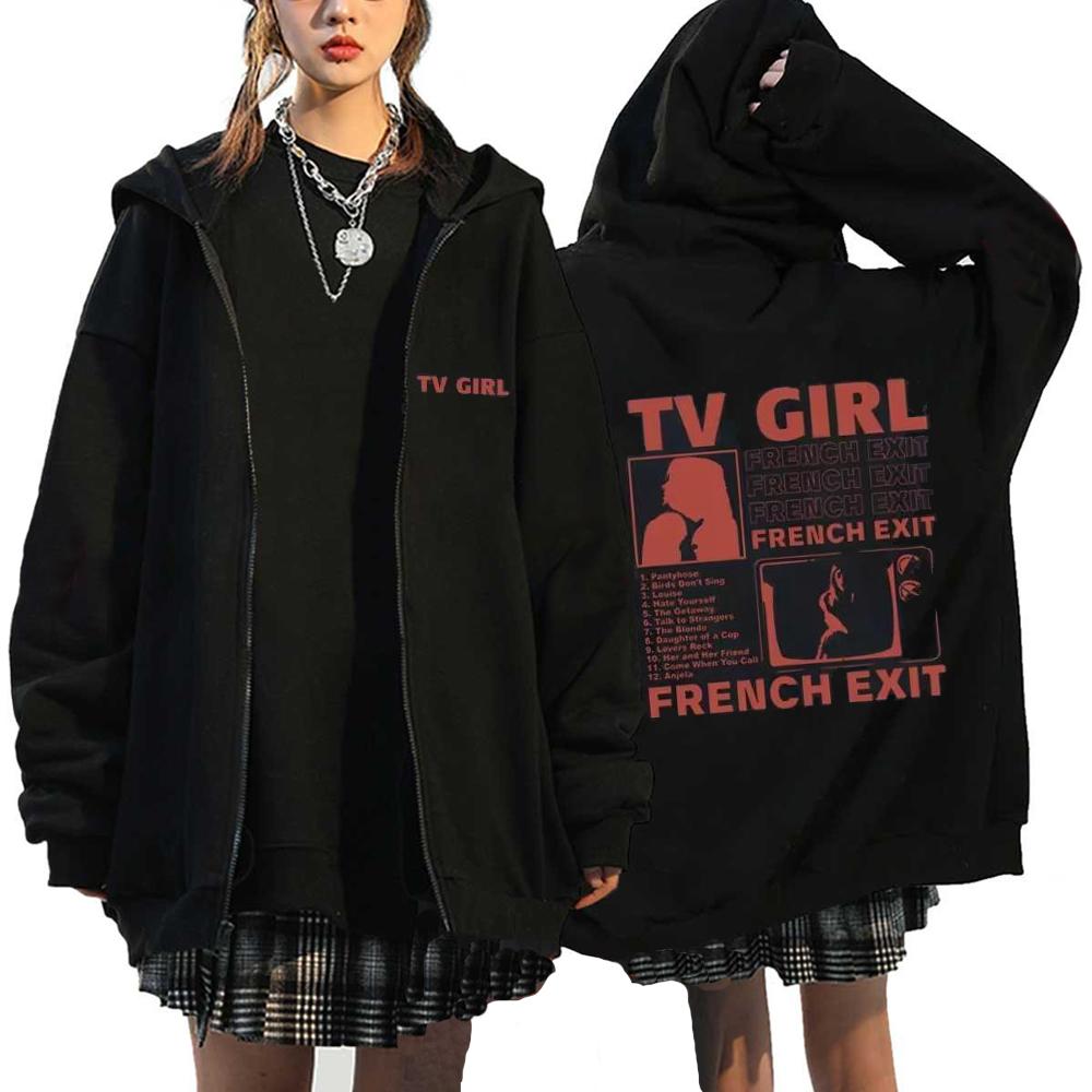 TV Girl Hoodies Who Really Cares Graphic Printed Zipper Sweatshirts Men's Women's Fashion Fleece Casual Oversized Zip Up Jackets