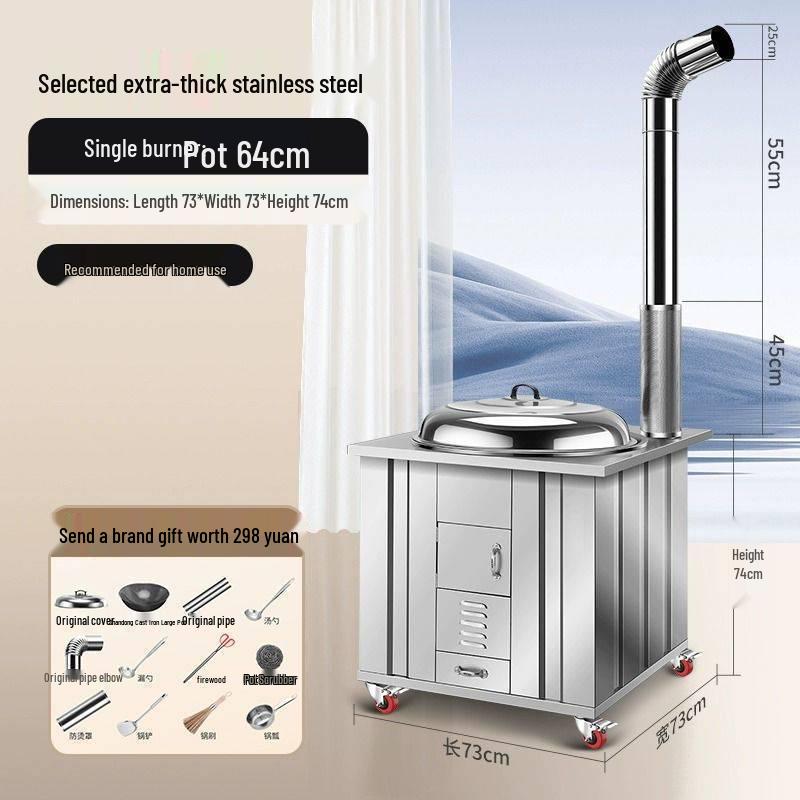 New Stainless Steel 304 Outdoor Firewood Stove with Large Iron Pot