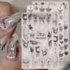 1pc Metallic Silver Black Nail Stickers 3D Dark Style Charm Slider Ink Butterfly Moon Heart Lock Sword Foil Manicure Tips Decor