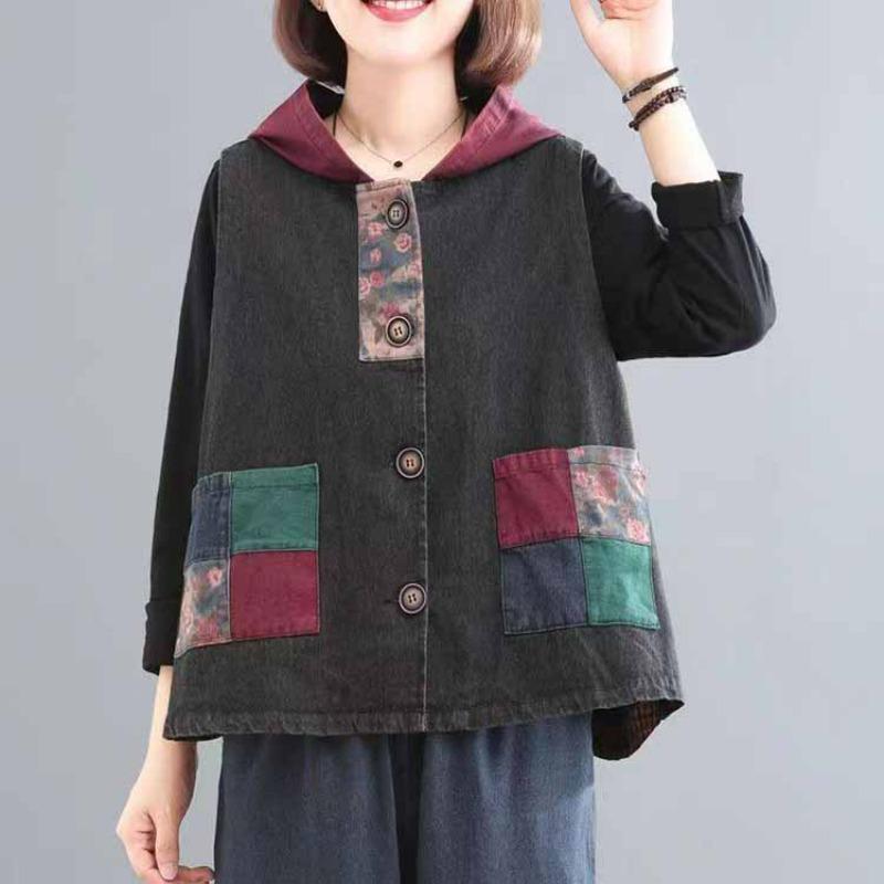Весенне-летний женский ковбойский жилет большого размера в этническом стиле с капюшоном и пряжкой, жилет для отдыха