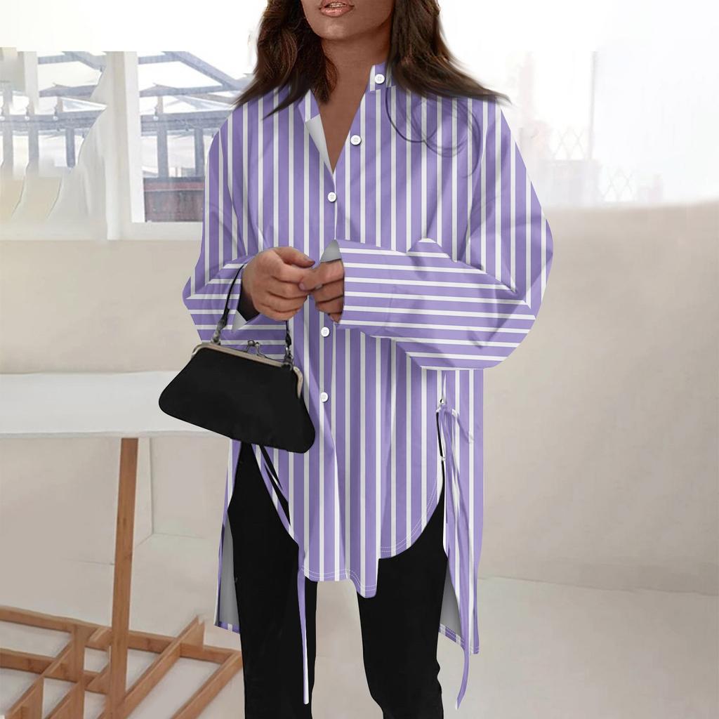 Модная повседневная однотонная рубашка с длинными рукавами и лацканами свободного типа для женщин