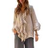 Women Shirt V-Neck 45355 Flying Sleeve Ruffle Stitching Design Solid Color Pullover Tops Loose Fit Casual