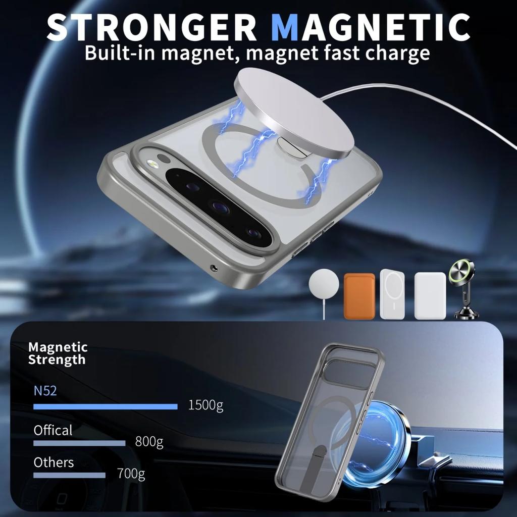 Матовый Полупрозрачный TPU+PC Чехол-Броня для Телефона с Беспроводной Зарядкой Для Google Pixel 10 9 Pro XL 9A Алюминиевый Держатель/Защитная Крышка для Камеры