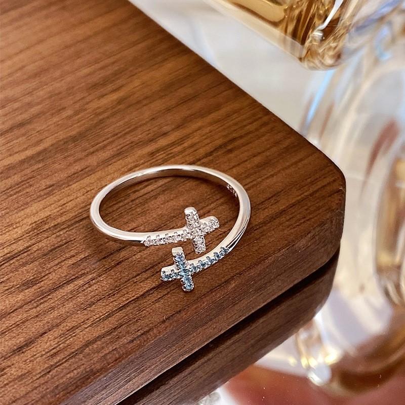 925 Sterling Silver Cross Ring for Women Cool Blue Crystal Classics Office Ins Jewelry Gift Dropshipping Wholesale