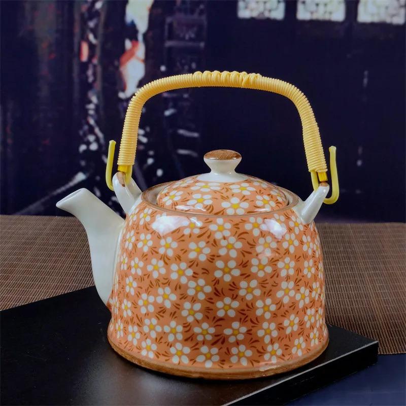 Бытовой фарфоровый чайник, керамический большой вместительный горшок для прохладной воды, большой синий и белый фарфоровый горшок с петлевой ручкой в ​​стиле ретро