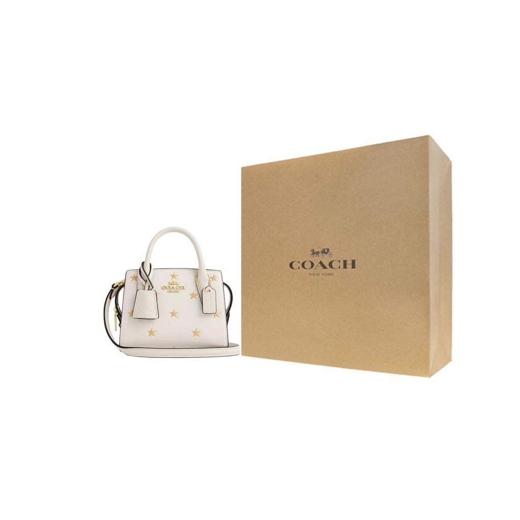 Coach Andrea 16 Star Print Zip Closure Leather Shoulder Crossbody Handbag Small Women handbag Chalk-White CW306-IMCAH