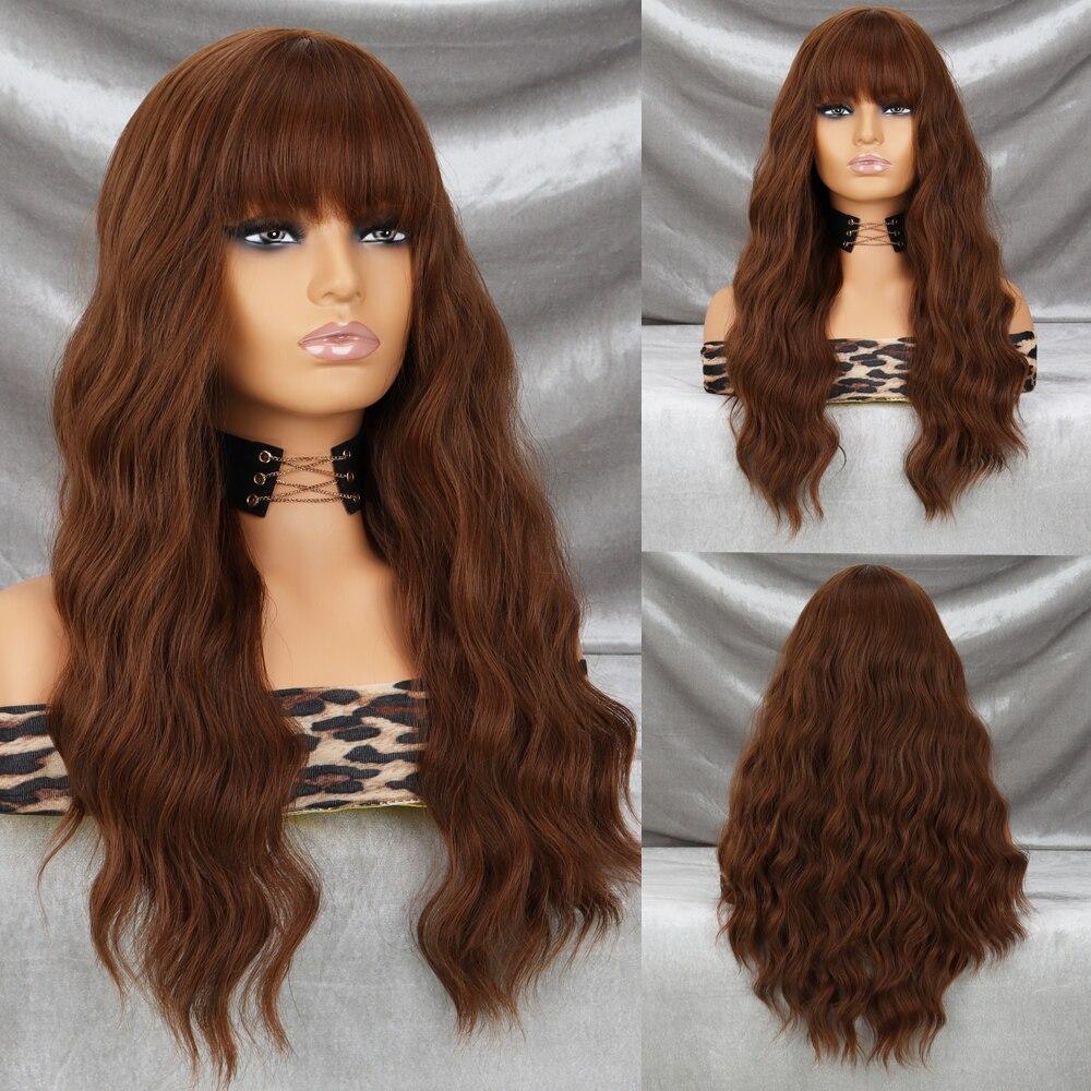 XINRAN Парик с длинными волнами, коричневый, средняя часть, черный, женский парик из синтетического высокотемпературного волокна, подходит для повседневного ношения, парики для косплея