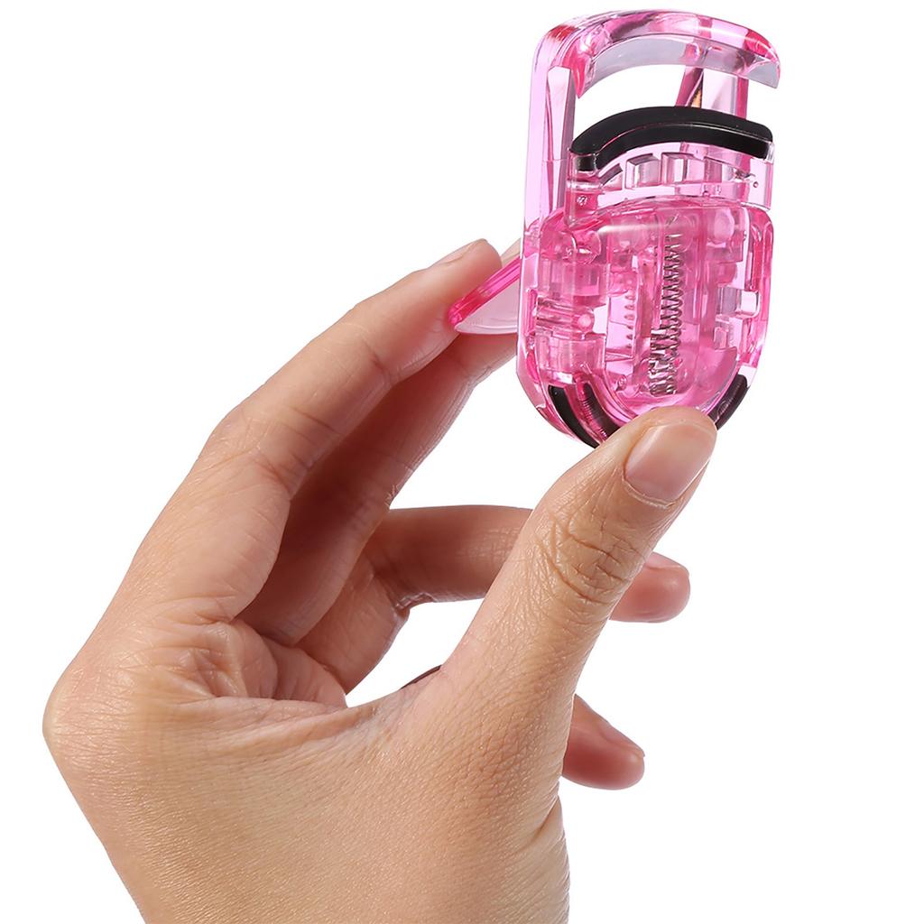 Mini Portable Eyelash Curler Clip with Rubber Eyelash Natural Curling Clip Cosmetic Tools Pink
