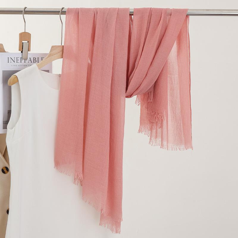 Однотонный тонкий шарф Женская солнцезащитная шаль Однотонный простой Имитация хлопка и льна Шелковый шарф Пряжа высокого класса