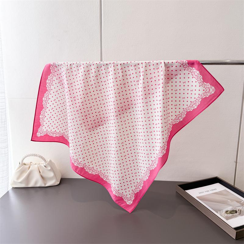 Bow polka dot pure cotton small square scarf high-end printed silk scarf headscarf shawl scarf women's professional scarf scarf scarf