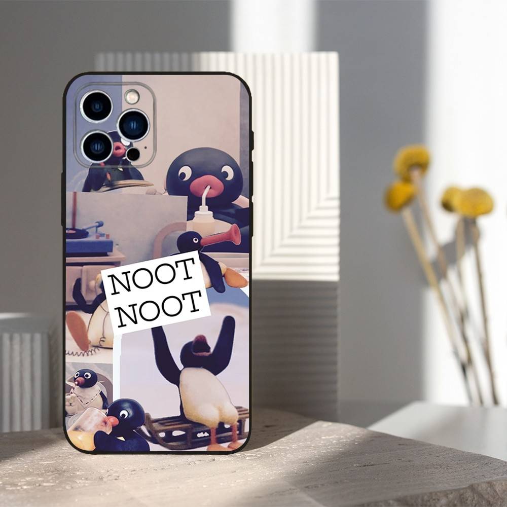 Cute Animal P-Pingu Penguin Case For iPhone 12,14,15,16,17,13,11,X,Mini,Plus,Pro Max,8,7,XR,SE,XS,Soft Silicone Black