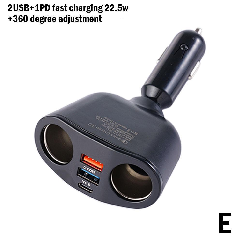 Car Cigarette Lighter Socket Splitter PD QC3.0 Fast Charging 2 USB Charger 5 Ports For Mobile Phone DVR Charging