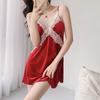 1011 spring and summer solid color pajamas women's thin ice silk sexy nightgown lace backless suspender loungewear