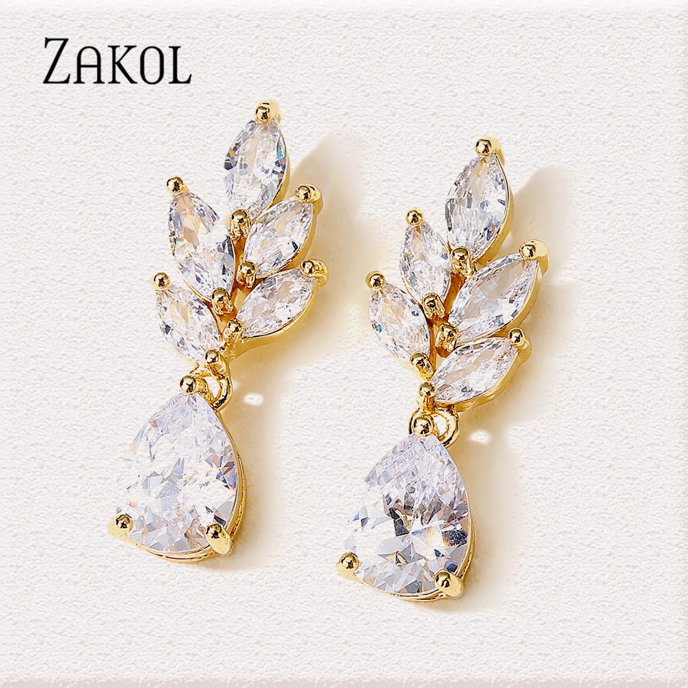 ZAKOL High Quality Luxury Clear Color Cubic Zirconia Stud Earrings for Women Exquisite Engagement Jewelry Birthday Gifts EP2968