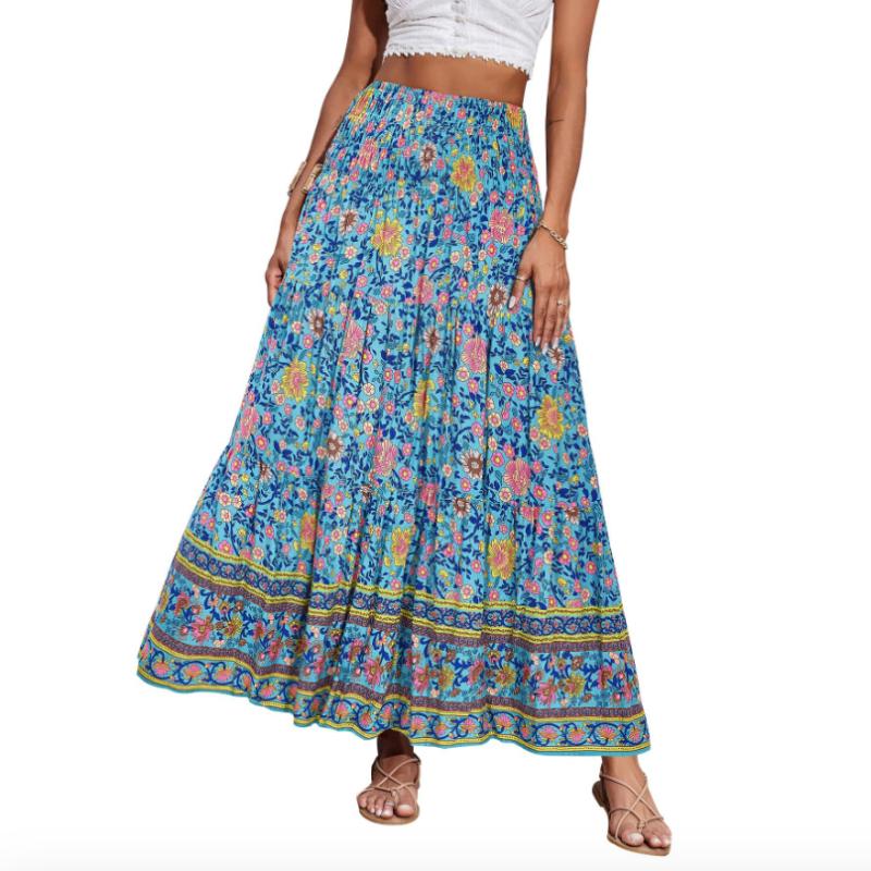 Женская летняя юбка с принтом, большая юбка-солнце, богемная повседневная юбка с высокой талией, длинная юбка, пляжная юбка для женщин