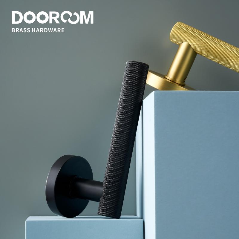 Dooroom Набор замков для дверей из латуни с накатанной поверхностью Современный Золотой Черный Внутренний Спальня Ванная Двойная Деревянная Дверь Комплект с ручкой-рычагом Заглушка Ручка