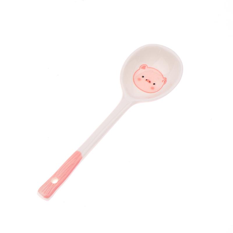 Керамическая суповая ложка в виде свиньи Kawaii, милая расписанная вручную кофейная десертная ложка с длинной ручкой, кухонные принадлежности
