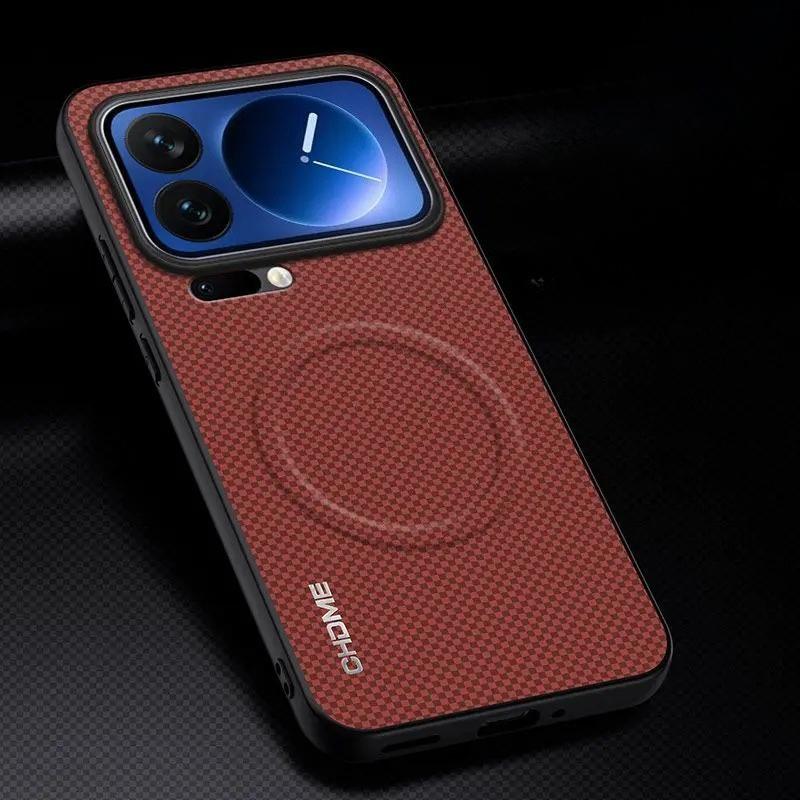 Магнитный кожаный чехол с узором для Xiaomi 17 Pro Max 15T Pro 14 13 12, тонкий, с ощущением кожи, для беспроводной зарядки Magsafe
