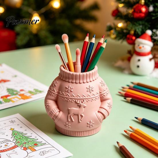 Прочный настольный держатель для ручек, 3D-печатный держатель для свитеров, Креативный органайзер с рельефом в виде лося и снежинки для домашнего рабочего стола, кистей, офисных и школьных принадлежностей,