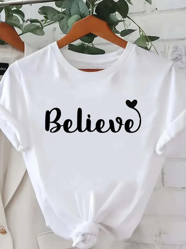 (Азиатский размер) цветочный letter тренд Женская футболка Модная женская одежда Повседневная футболка Женский топ С принтом Графический Короткий рукав Футболки