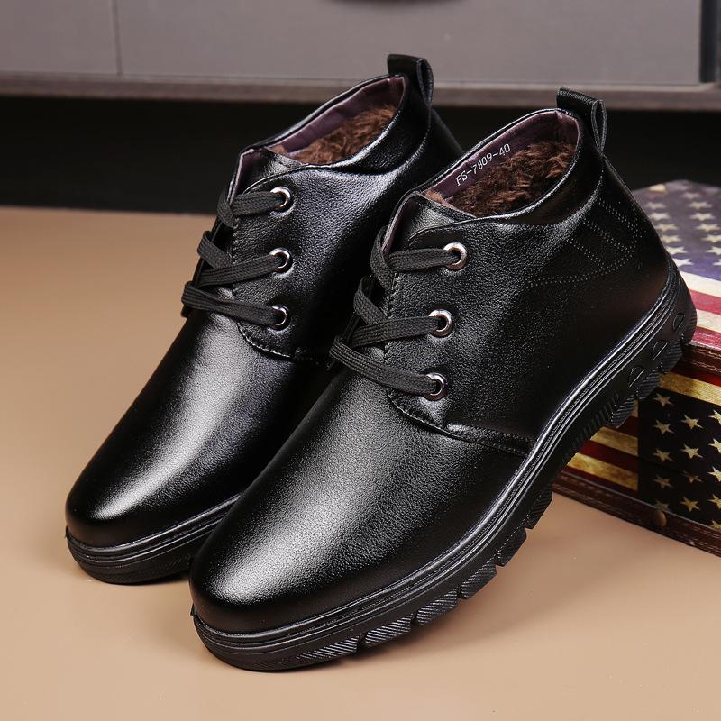 Men's fleece thickened shoes, leather boots, foot lace-up cotton shoes, wear-resistant and non-slip work shoes
